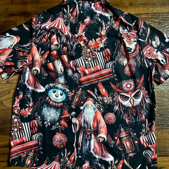 Aloha Daddy Hawaiian Men’s X-Large ~ Black & Red ~ Christmas/ Snowman/Owl Shirt - Picture 11 of 13